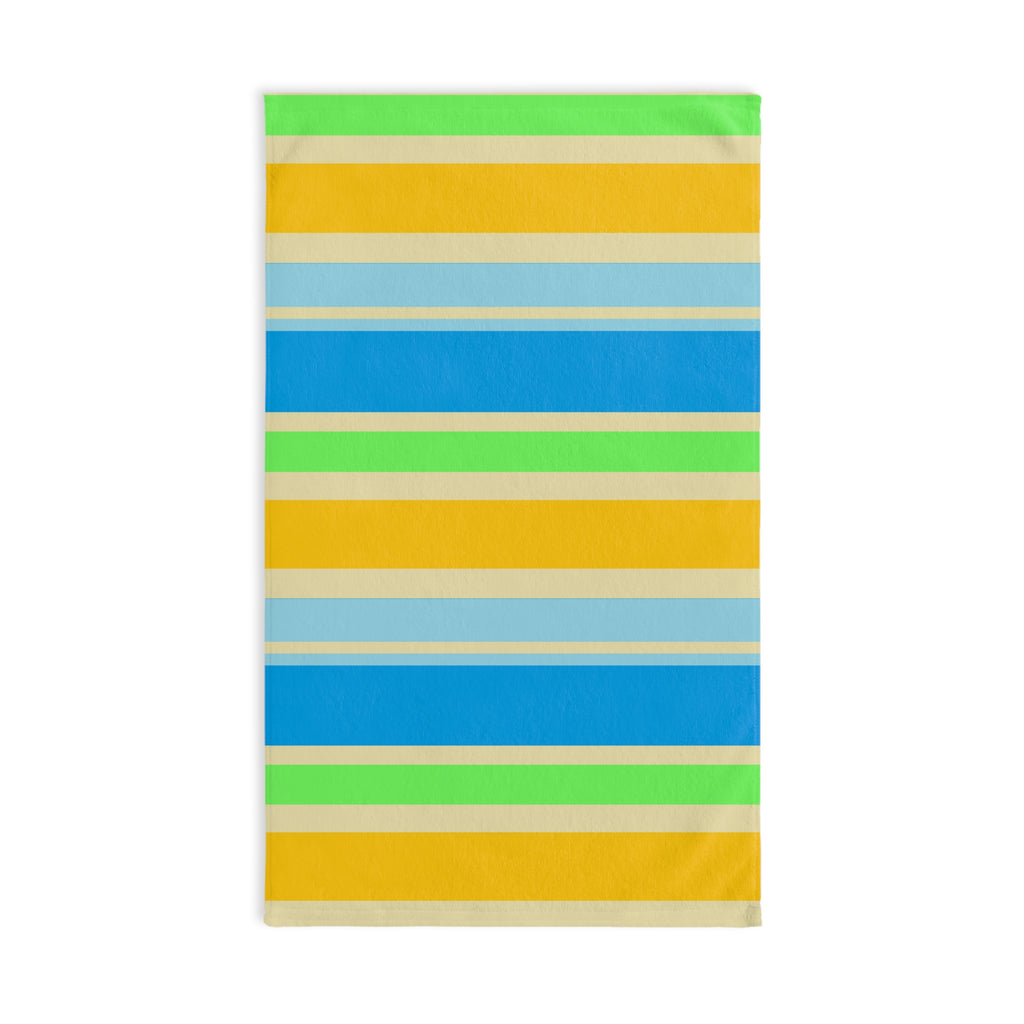 Colorful Beach Stripe Hand Towel — Bright Blue, Yellow & Green Summer Stripe
