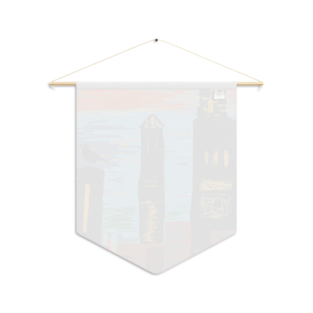 City Skyline Pennant Wall Banner — Sunset Towers with Crow Art
