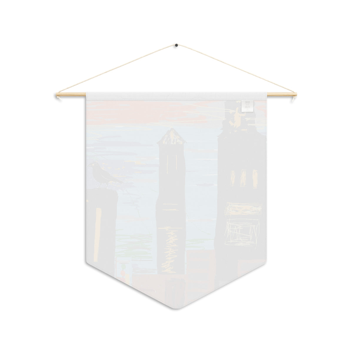 City Skyline Pennant Wall Banner — Sunset Towers with Crow Art