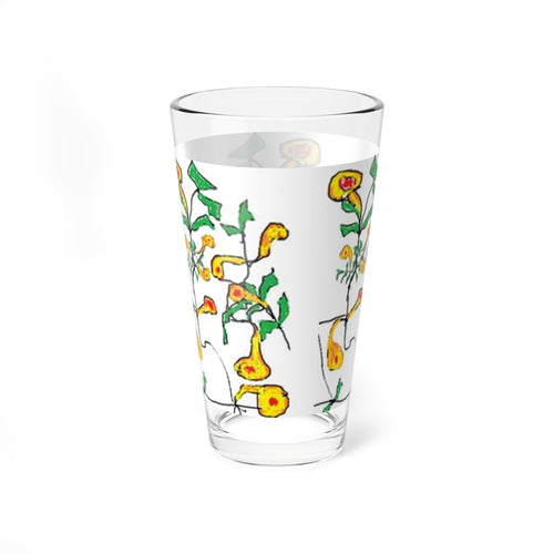 16oz Floral Mixing Glass – Hand-Drawn Yellow Wildflower Cocktail Glass
