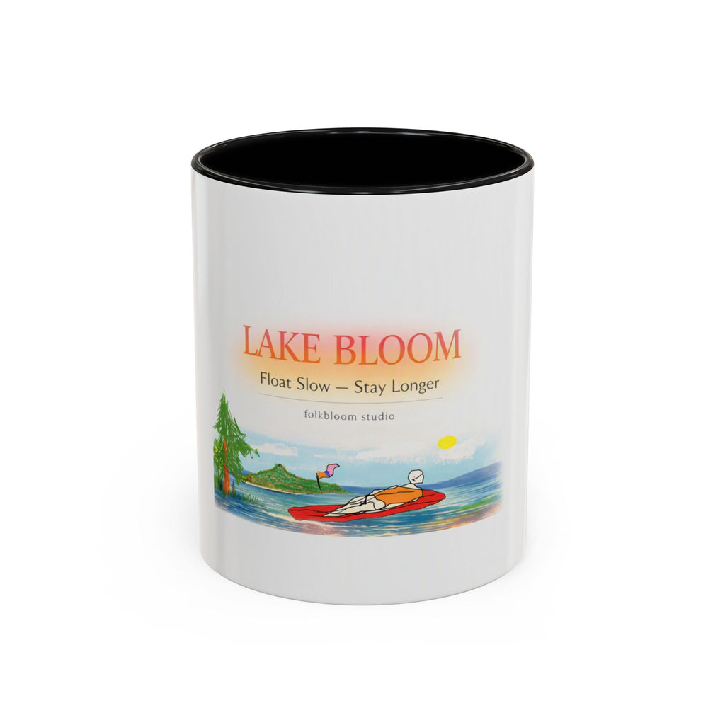 Lake Bloom Accent Coffee Mug – 'Float Slow, Stay Longer' Relaxing Kayak Design